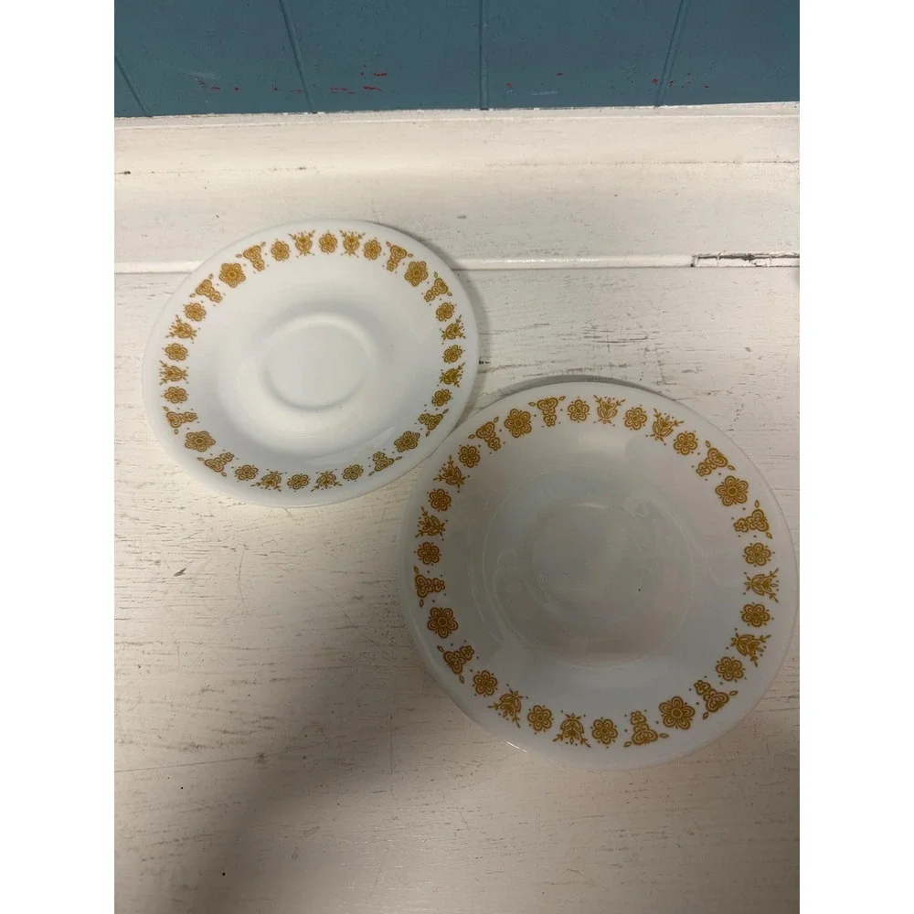 Corelle Butterfly Gold Tea Cups and Saucers Set of 6 Vintage‎ Corning Livingware